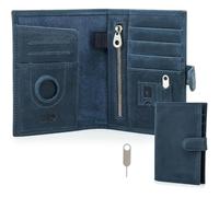CONTACTS Full Grain Leather Passport Wallet with AirTag Holder RFID Blocking Travel Slim Passport Cover Case with 6 Cards Slots,Coin Pocket Purse with SIM Card Removal Tool
