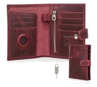 CONTACTS Full Grain Leather Passport Wallet with AirTag Holder RFID Blocking Travel Slim Passport Cover Case with 6 Cards Slots,Coin Pocket Purse with SIM Card Removal Tool