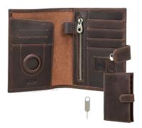 CONTACTS Full Grain Leather Passport Wallet with AirTag Holder RFID Blocking Travel Slim Passport Cover Case with 6 Cards Slots,Coin Pocket Purse with SIM Card Removal Tool