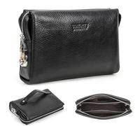 Contacts Genuine Leather ID Card Holder Clutch for Men, Mens Large Capacity with Anti-theft Combination Lock Travel Wallet with Strap