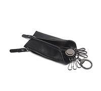 Contacts Genuine Leather Key Case with 6 Hooks,Key Chain Wallet Purse with Zip Pocket,Multi-Functional Zipper Key Case Wallet for Men/Women