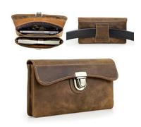 Contacts Horizontal Phone Holster for iPhone 16/Pro/Max Leather Belt Clip Zip Pouch for Samsung Galaxy S20,A80,Lite,Card Holder Waist Bag Fanny Packs (Light Brown)