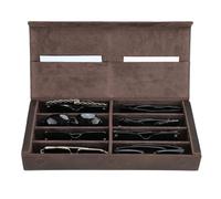 CONTACTS Leather Glasses Box Storage for Men/Women,2/3/4/6/8 sunglasses Holder Travel Case Eyeglasses Eyewear Organizer with Microfibre Lining and Cleaning Cloth Slot (Coffee-8)