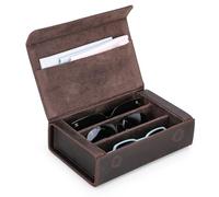 CONTACTS Leather Glasses Box Storage for Men/Women,2/3/4/6/8 sunglasses Holder Travel Case Eyeglasses Eyewear Organizer with Microfibre Lining and Cleaning Cloth Slot (Coffee-3)