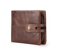 CONTACTS Mens Genuine Leather Wallet RFID Blocking Slim Bifold Purse with Zipper Coin Pocket,16 Credit Card,2 Banknote Compartments,ID Window Vintage Minimalist Clutch (Coffee)