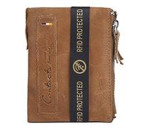 Contacts Men's Genuine Leather Wallet | RFID Blocking Wallet for Men | Bifold Zip Wallet| 7 Card Slots, 1 ID Window (Beige), Beige, two fold wallet