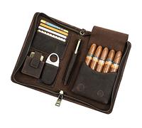 Contacts Portable Travel Humidor for Cigar Cutter, Leather Case Cigar Box for 5 Cigars (No Accessories), Multifunctional Cigar Accessory Organiser, Brown Clutch Phone Case with Hand Strap