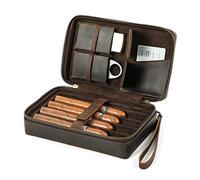 Contacts Portable Travel Humidor with Cigar Cutter and Lighter slot, Leather 4 Cigars Case (no accessories/cigar),Multifunctional Cigar Accessory Organizer Box with wrist strap