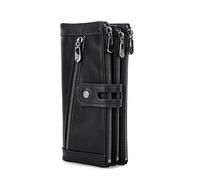 CONTACTS RFID Mens/Womens Zipper Wallet,Large Capacity Card Coin Holder Phone Holder Wallet Multifunction Clutch,3 Zip Purse Genuine Leather (Black)