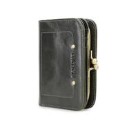 CONTACTS Womens RFID Blocking Wallet Kiss Lock Slim Coin Purse,Genuine Leather Ladies Compact Bifold Case Vintage 8 Credit Card Holder Small Clutch Dark Green