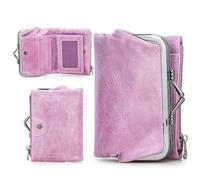 CONTACTS Womens RFID Wallet with Kiss Lock,Genuine Leather Ladies Compact Bifold Coin Purse with Zip Pocket Vintage,Credit Card Holder Small Clutch with ID Window Pinkish Purple
