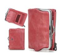 CONTACTS Womens RFID Wallet with Kiss Lock,Genuine Leather Ladies Compact Bifold Coin Purse with Zip Pocket Vintage,Credit Card Holder Small Clutch with ID Window Rose Tan