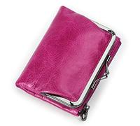 CONTACTS Womens RFID Wallet with Kiss Lock,Genuine Leather Ladies Compact Bifold Coin Purse with Zip Pocket Vintage,Credit Card Holder Small Clutch with ID Window Rose Red