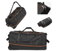 CONTAIL 32”110L Expandable 140L Rolling Duffle Bag with 2 Inline Wheels,Convertible Weekend Travel Bag with Bungee-Cord System, Black-orange, 110L-140L, Upgraded Oxford