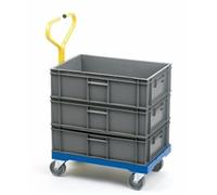 Container Dolly with Handle; 610 x 400 x 930 Plastic 250kg Blue/Yellow