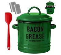 Container for storing kitchen grease, enamel with large capacity, storage for bacon fat, including strainer, for baking, roasting, frying, holidays, camping, Thanksgiving