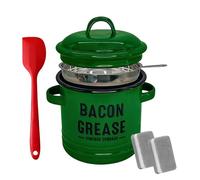 Container for storing kitchen grease, enamel with large capacity, strainer for storing bacon fat, for holidays, camping, Thanksgiving, restaurant, baking, roasting and