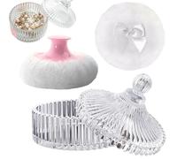 Container with Puff, Glass Box with Applicator - Powder and Puff Jar | For Female Face Makeup Set Dry Wet Travel Gift, White, Please refer to the description, Please refer to description