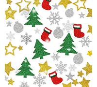 Containlol 10 Sheets Christmas Stickers Xmas Glitter Self Adhesive Decals | Snowflake Stocking Star Xmas Tree Designs for Scrapbooking Craft Diy, Golden Silver Red Green Glitter, Xmas Decoration Supply