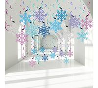 Containlol 30pcs Christmas Winter Snowflake Hanging Decoration, Colorful | Pre Assembled, Double Sided Glitter Cardstock with Swirl, Easy Hook, Multi Color, for Winter Wonderland, Baby Shower, Porch