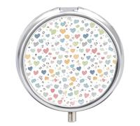 Contains Many Hearts Pill Box, Travel Medicine Pill Case with Mirror, 3 Compartment Portable Round Pill Organizer, Weekly Medicine Pill Container Holder for Pocket Or Purse Daily Meds