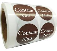 Contains Nuts Stickers Food Rotation Labels 1" Round Circle Dots 500 Adhesive Seals Labels Per Roll Retail Packaging Stickers for Jars Glass Bottle, Cards, Envelopes