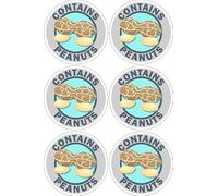 Contains Peanuts Food Safety Signs 100mm x 100mm Circles Cut Out - Pack of 6 Stickers Supplied on an A4 Sheet