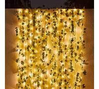 Contatto 2 × 43 Feet Fake Vines with 260 LED Solar Outdoor String Lights, Hanging Fake Ivy Greenery Garland Plants, Artificial Plants, Fake Leaves for Balcony Decor/Outdoor Wall Decor/Garden/Patio
