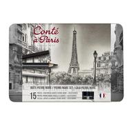 Conté à Paris 750410 Pierre Noire Set in Metal Box - 7 Pierre Noir Chalk Pens & 6 Carré Chalks in Black with Accessories