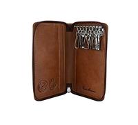 CONTE MASSIMO Unisex Keychain, Genuine Leather with Zipper, Hooks and Pockets, With Gift Box Small brown -
