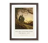 Contemplating The Moon By Caspar David Friedrich Exhibition Museum Painting Framed Print | A2 Walnut Framed Wall Art | Ready to Hang | Modern Space Picture | Living Room Bedroom Lounge Office