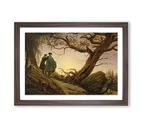 Contemplating The Moon by Caspar David Friedrich Framed Print | A2 Walnut Framed Wall Art | Ready to Hang | Modern Space Picture | Living Room Bedroom Lounge Office