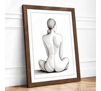 Contemplative Back Study Minimalist Framed Wall Art Print A4 (29.7×21cm) Walnut, Wall Decor for Living Room, Bedroom, Office & Home, Ready to Hang, Art Gift