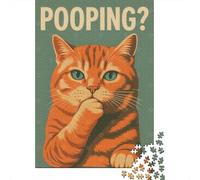 Contemplative Cat Pooping 1000-Piece Jigsaw Puzzle for Adults, 52x38cm/1000pcs, Quiet Home Activity, Focused Puzzle Time And Time at Home