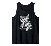 Contemplative Cat Sketch Style Feline Art Tank Top