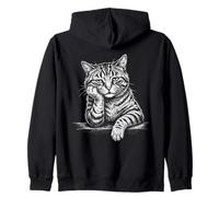 Contemplative Cat Sketch Style Feline Art Zip Hoodie
