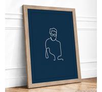 Contemplative Line Study Minimalist Framed Wall Art Print A1 (84.1×59.4cm) Oak, Wall Decor for Living Room, Bedroom, Office & Home, Ready to Hang, Art Gift