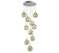 Contemporary 10-Light Amber Crystal Pendant Staircase Chandelier, Modern Gray Smoke Hanging Ceiling Light for High Ceilings, Elegant Fixture Home Decor