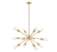 Contemporary 12 Light Brushed Brass Sputnik Chandelier Mid Century Kitchen Island Dining Room Pendant Gold Ceiling Hanging Fixture for Living Bedroom Bar Made in