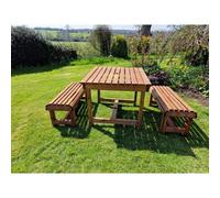 Contemporary 4 Seater Table and Bench Set - Timber - Fully Assembled Churnet Valley Garden Furniture Ltd Brown One Size