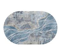 Contemporary Abstract Stripe Area Rug Oval 140x180 cm Modern Design in White Gray Brown Yellow Blue - Perfect Bedroom Carpet for Stylish Home Décor