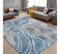Contemporary Abstract Striped Area Rug 120x160 cm Grey White Brown Yellow BlueModern Bedroom Carpet Stylish Floor Mat for Living Room Home Decor