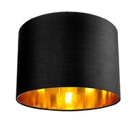Contemporary and Chic Black Cotton 10" Table or Pendant Circular Drum Lamp Shade with Shiny Golden Inner - 60watt Maximum by Happy Homewares