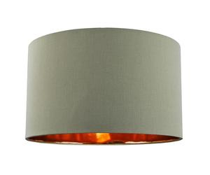 Contemporary and Chic Olive Green Cotton 20" Floor or Pendant Large Circular Drum Lamp Shade with Shiny Copper Inner | 50cm x 30cm by Happy Homewares