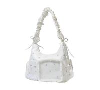 Contemporary Anime Detail Star Designs Nylon Handbag Lightweight for Everyday Use Fashion Shoulder Bag for Anime, White, Mass Beauty