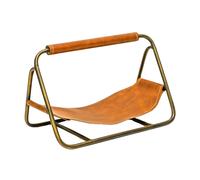 Ivyline Hanging Leather Kindling Holder in Antique Brass