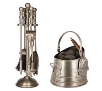 Contemporary Antique Pewter 4pc Freestanding Fireside Companion Set with Coal Bucket and Shovel Dibor Silver One Size