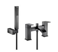 Balterley Bath Mixer Tap with Shower Kit, Dual Lever Square Bath Filler Tap, Rectangular Head Showers for Bathrooms, Bathroom Taps with Shower Head and Hose Set - 230 x 157 x 154mm (Matt Black)