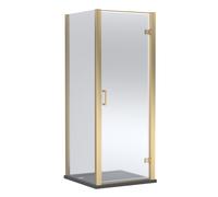 Contemporary Bathroom Hinged Shower Door, Side Panel and Shower Tray - 800 x 800mm, Brushed Brass/Slate Grey