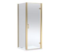 Contemporary Bathroom Hinged Shower Door, Side Panel and Shower Tray - 800 x 800mm, Brushed Brass/White